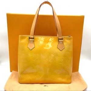 Auth Louis Vuitton Vernis Yellow Houston Shoulder bag W/Box